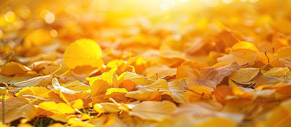 Fototapete background of yellow fall leaves autumn atmosphere. with copy space image. place for adding text or 
