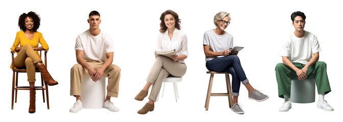 Diverse people sitting png cut out element set