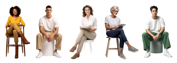 Diverse people sitting png cut out element set