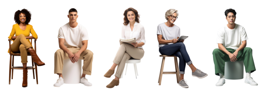 Diverse people sitting png cut out element set