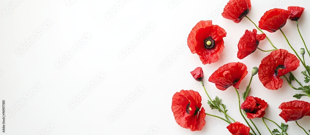 Aufkleber red poppy flowers papaver rhoeas corn poppy corn rose field poppy red weed on a white backdrop top v