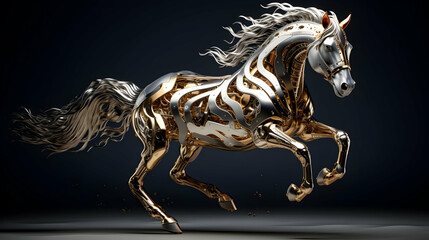 A cutting-edge AI horse with sleek metallic limbs showcasing speed and power
