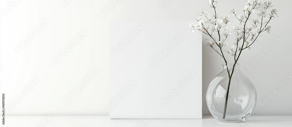 Leinwandbilder glass flower vase and white paper against a white background paper mockups. with copy space image. p