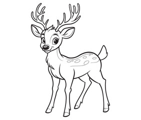 Deer cartoon isolated on white background cute animals coloring page