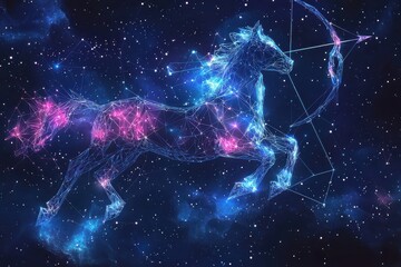 Majestic celestial unicorn in starry cosmic landscape