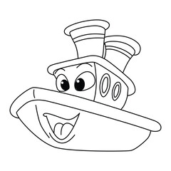 Funny ship cartoon for coloring book. 