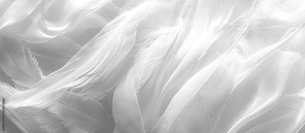 Poster background of white silk feathers with soft chiffon curves and waves. with copy space image. place f