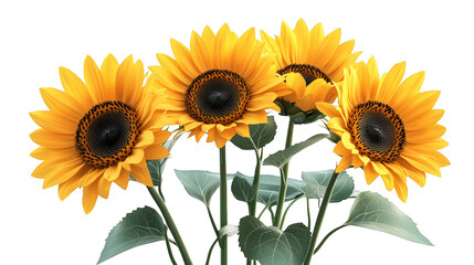 Obraz premium Vibrant Yellow Sunflowers with Green Leaves Against a Black and White Background