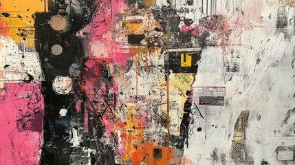 A striking mixed media artwork combining painting and collage elements. The blend