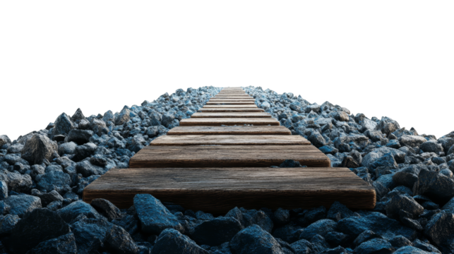 Abstract Pathway of Wooden Planks Through Rocks