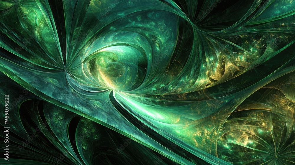Aufkleber surreal fractal image featuring smooth green lines in a magical dream like setting rendered in high 