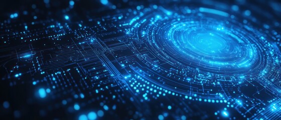 Obraz premium Abstract Blue Circuit Board With Glowing Lines and Circles