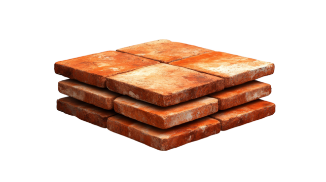 Stacked Red Clay Bricks on a  Colorful Patterned Background