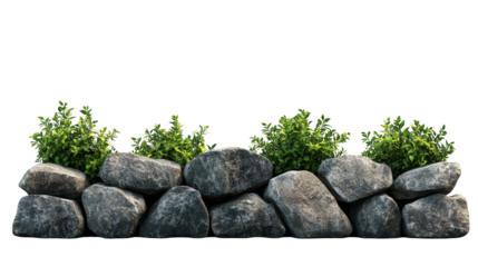 Stone Wall With Lush Green Bushes