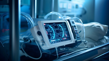 A futuristic ventilator machine in a hospital setting,