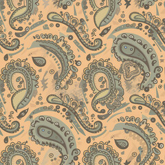 paisley and floral element pattern, muted colors , a fusion of modern colors and rich texture 