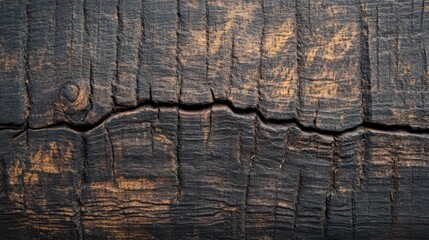 Fototapeta premium A close-up of textured, charred wood with visible cracks and grain patterns.
