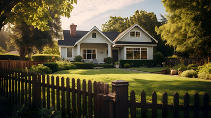 A home surrounded by a security fence and lush landscaping