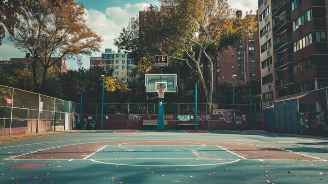 Outdoor public basketball courts with pickup games