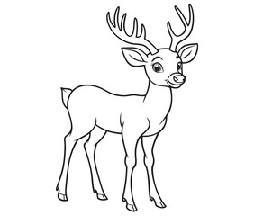 Deer cartoon isolated on white background cute animals coloring page