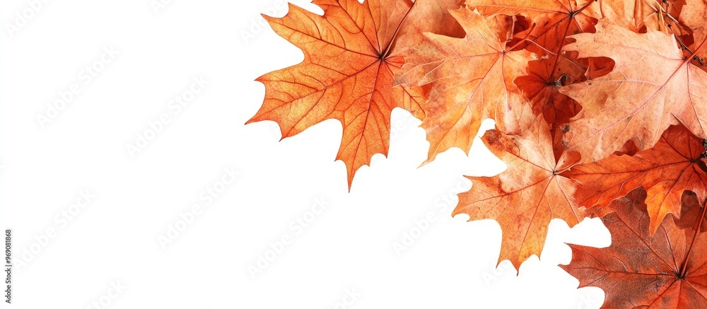Fototapete Maple leaves on a white background maple backdrop Collection of maple leaves. with copy space image. Place for adding text or design