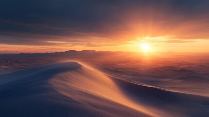 A stunning sunrise illuminating a vast desert landscape.
