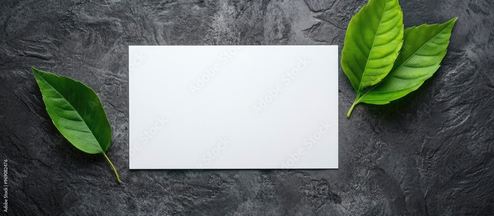 Aufkleber blank sheet of paper and green leaf for notes. with copy space image. Place for adding text or design