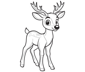 Deer cartoon isolated on white background cute animals coloring page