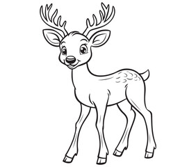 Deer cartoon isolated on white background cute animals coloring page