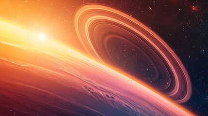 Obraz premium A stunning view of a planet with vivid rings, such as Saturn. The intricate and colorful rings encircling