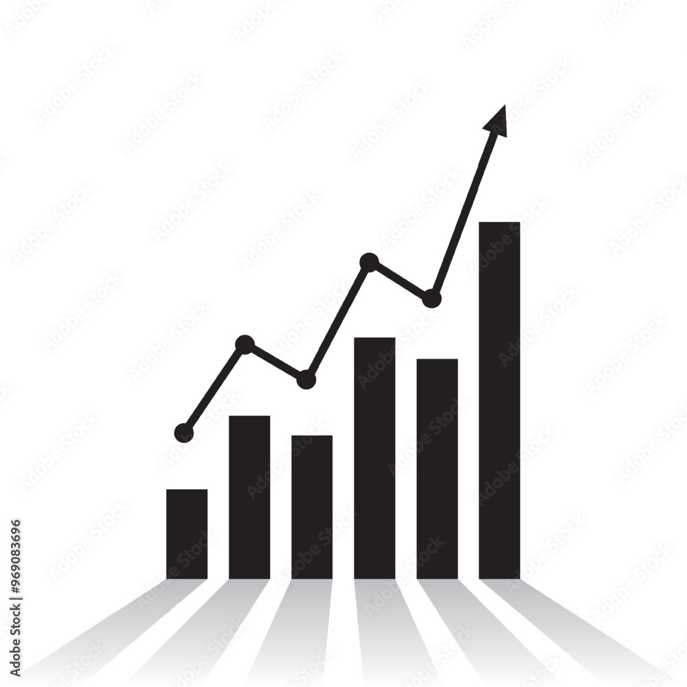 Aufkleber graph with arrow and increase report. diagram with progress of rise and success. vector