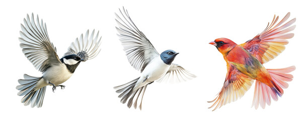 Obraz premium Set of Beautiful bird in flight, isolated on transparent background, graceful avian movement