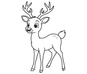 Deer cartoon isolated on white background cute animals coloring page