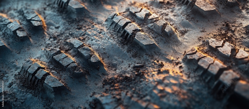 Poster tire tracks of several vehicles on the ground. with copy space image. Place for adding text or design
