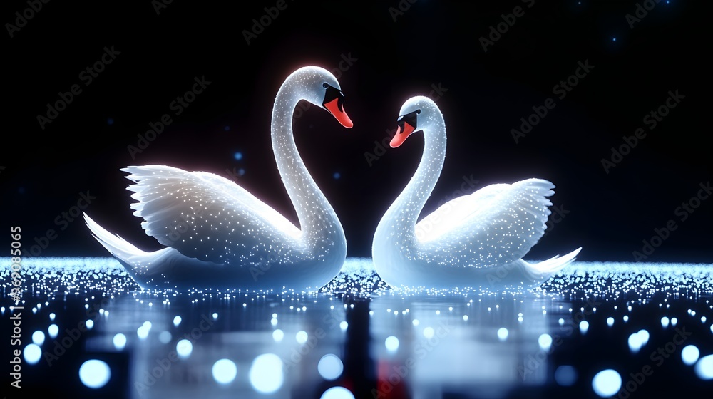 Poster swans glowing brightly with dark lighting pattern background image