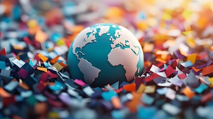 Vibrant Globe Surrounded by Diverse International Flags Representing Globalization and Cultural Exchange