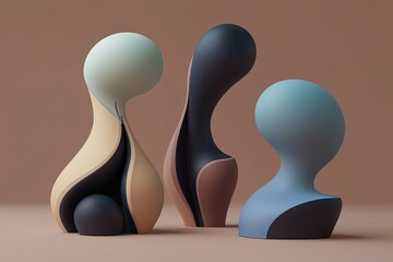 Fototapeta premium Surreal Organic 3D Models with Whimsical Abstract Curves and Tones