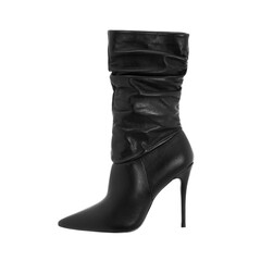 Black women's leather high heel boot isolated on white