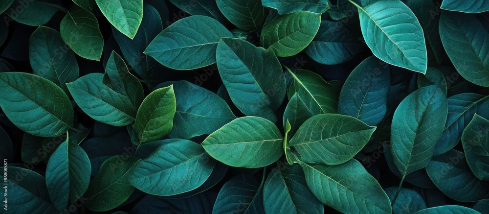 Poster minimalist photography a natural creative composition featuring green leaves in a top view backgroun