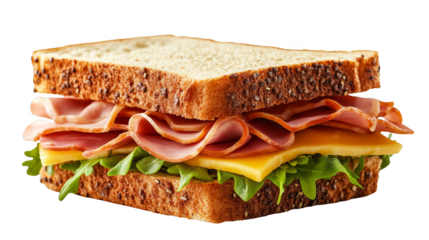 Close Up of Ham and Cheese Sandwich with Lettuce on Multigrain Bread