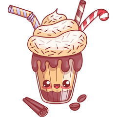 Cute glass milk shake with cream chocolate dessert