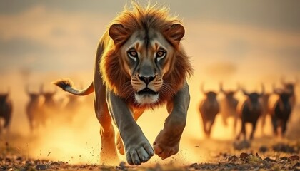 Intense Lion Chase in the Savanna