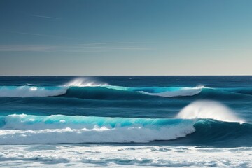 Obraz premium Gradient Blue Sky and Ocean Waves on Isolated Background