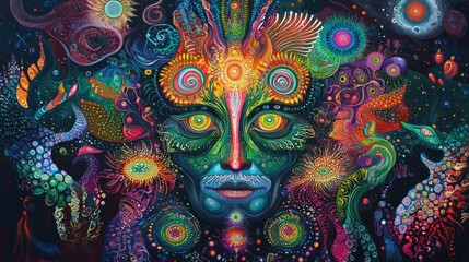 Psychedelic ayahuasca inspired visionary artwork