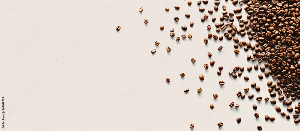 Leinwandbilder Studio shot of coffee beans on a white background suitable for background or material design with space for text. with copy space image. Place for adding text or design