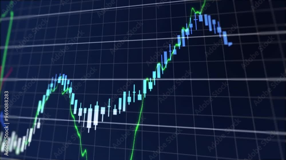 Poster animation of financial data processing on black background