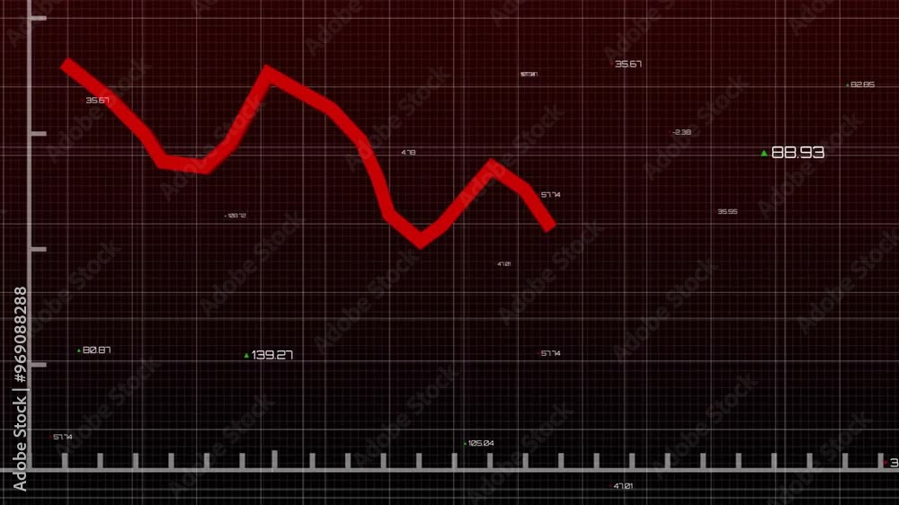 Poster animation of financial data processing on black background