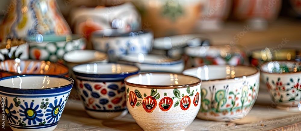 Poster hungarian rustic painted ceramics on a white background. with copy space image. place for adding tex