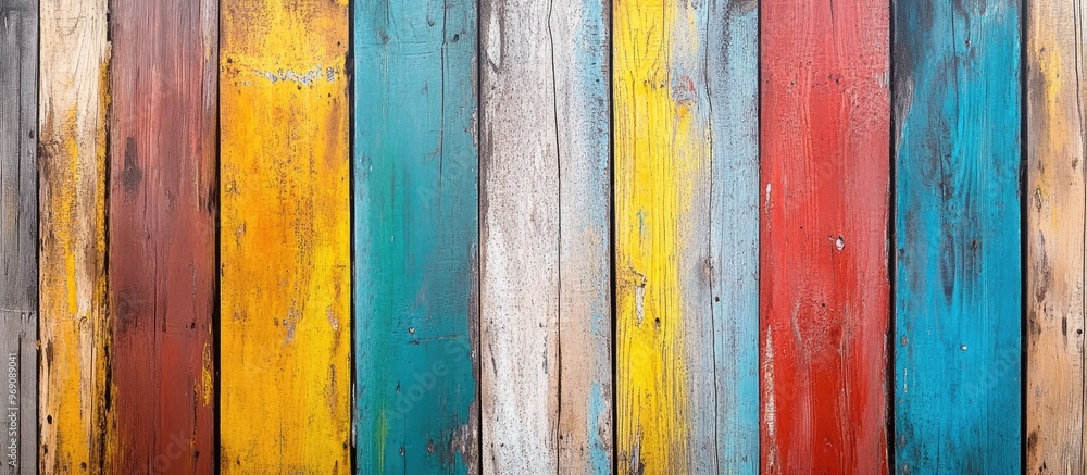 Poster painted wooden backdrop featuring various colors of paint. with copy space image. Place for adding text or design