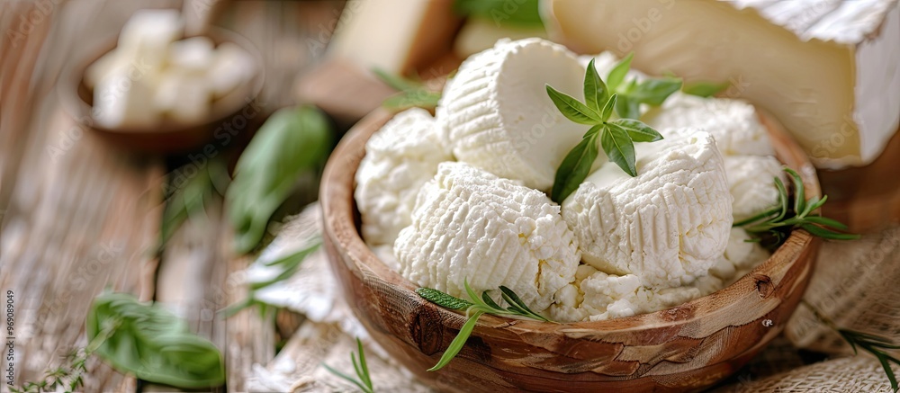 Aufkleber ricotta romana a soft cheese made from cow or goat milk is a healthy meal option and snack placed on